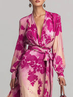 Julia | Floral Rose V-Neck Maxi Dress with Belt