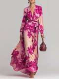 Julia | Floral Rose V-Neck Maxi Dress with Belt