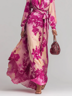 Julia | Floral Rose V-Neck Maxi Dress with Belt