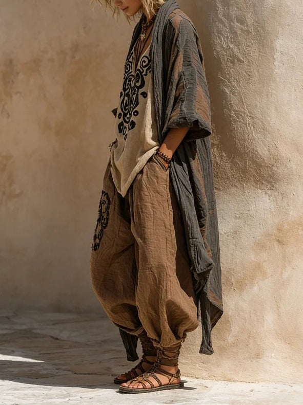 Margaret | Dreiteiliges Nomadisches Bohemian Kunstdruck-Outfit
