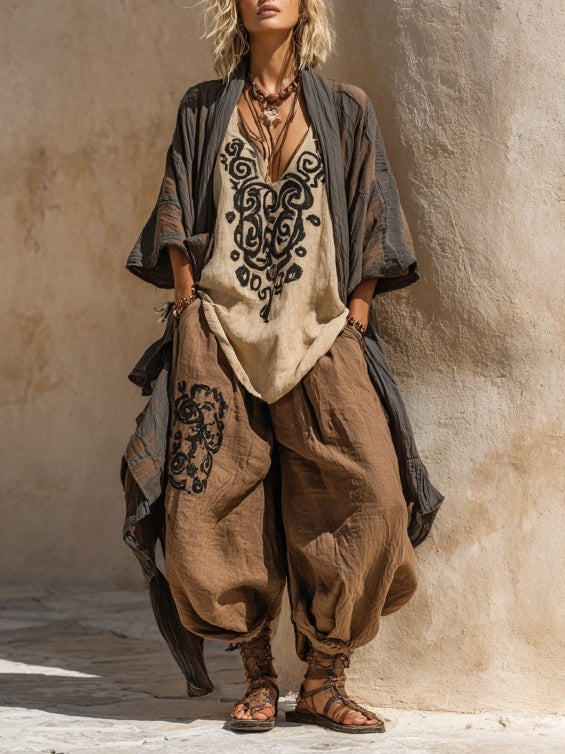 Margaret | Dreiteiliges Nomadisches Bohemian Kunstdruck-Outfit