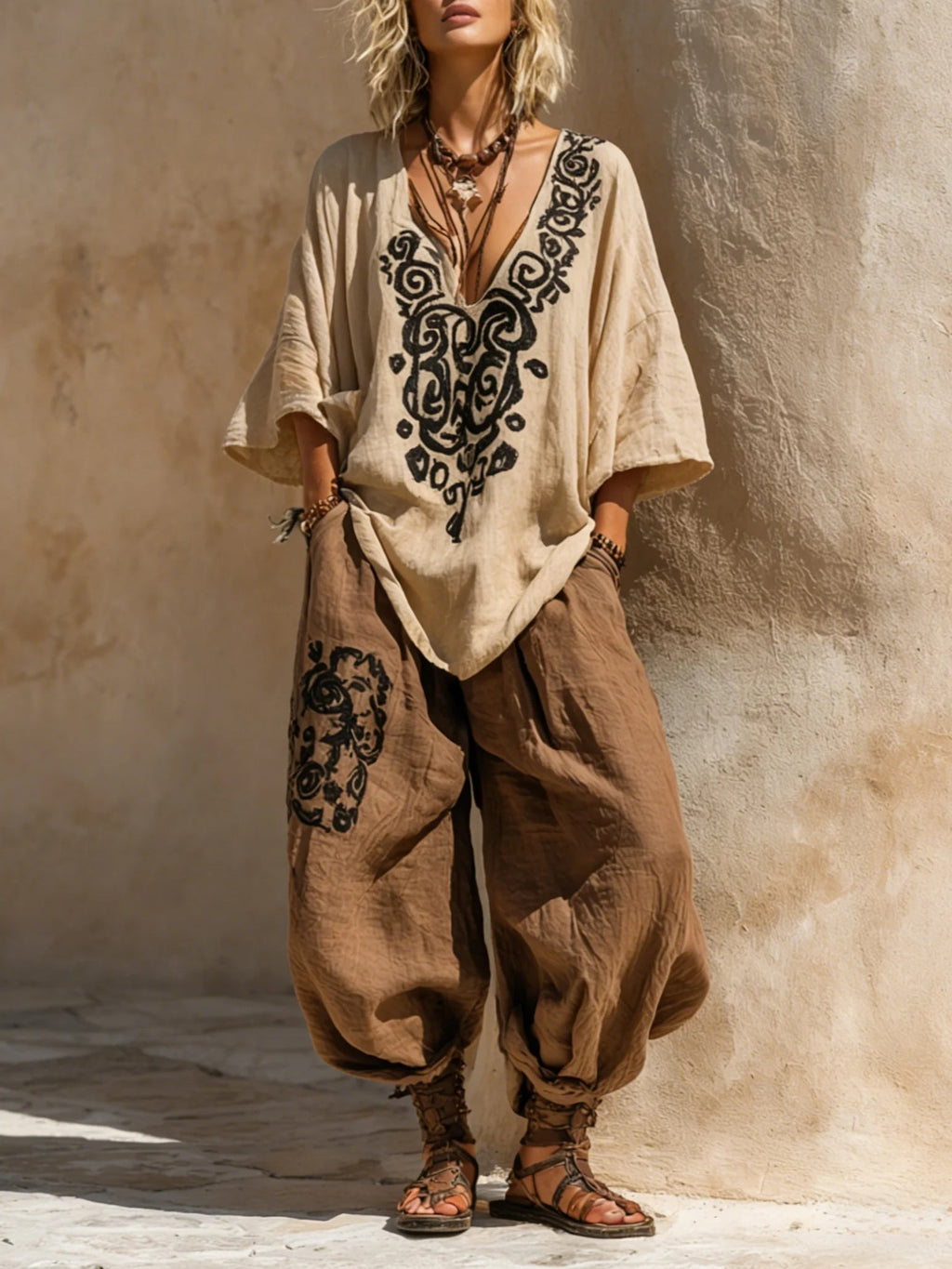 Margaret | Dreiteiliges Nomadisches Bohemian Kunstdruck-Outfit