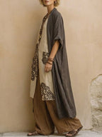 Sophie | Dunkelgraues und Braunes Tribal-Print Drei-Teile-Set