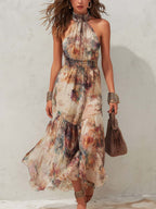 Chloe | Retro Floral Soft Midi Dress