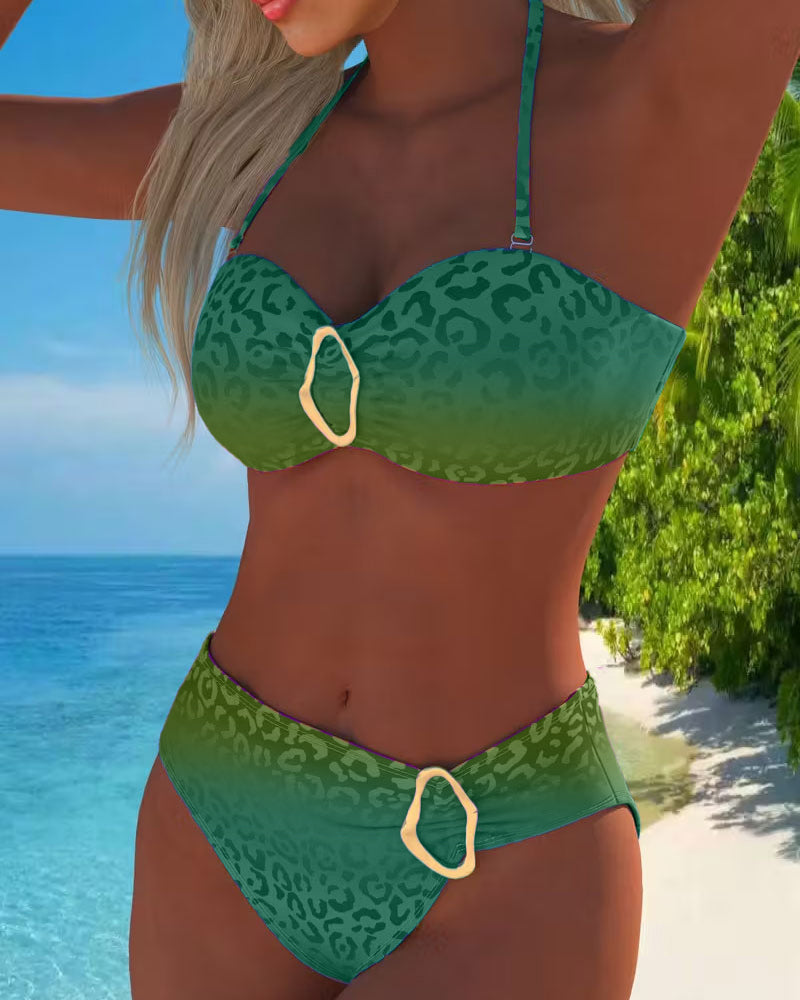 Sofia | Halterneck Leopard Print Gradient Swimsuit