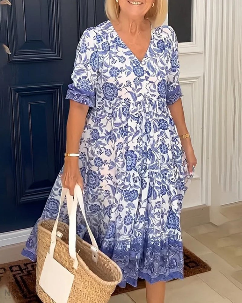 Lunah | Floral V-Neck Dress