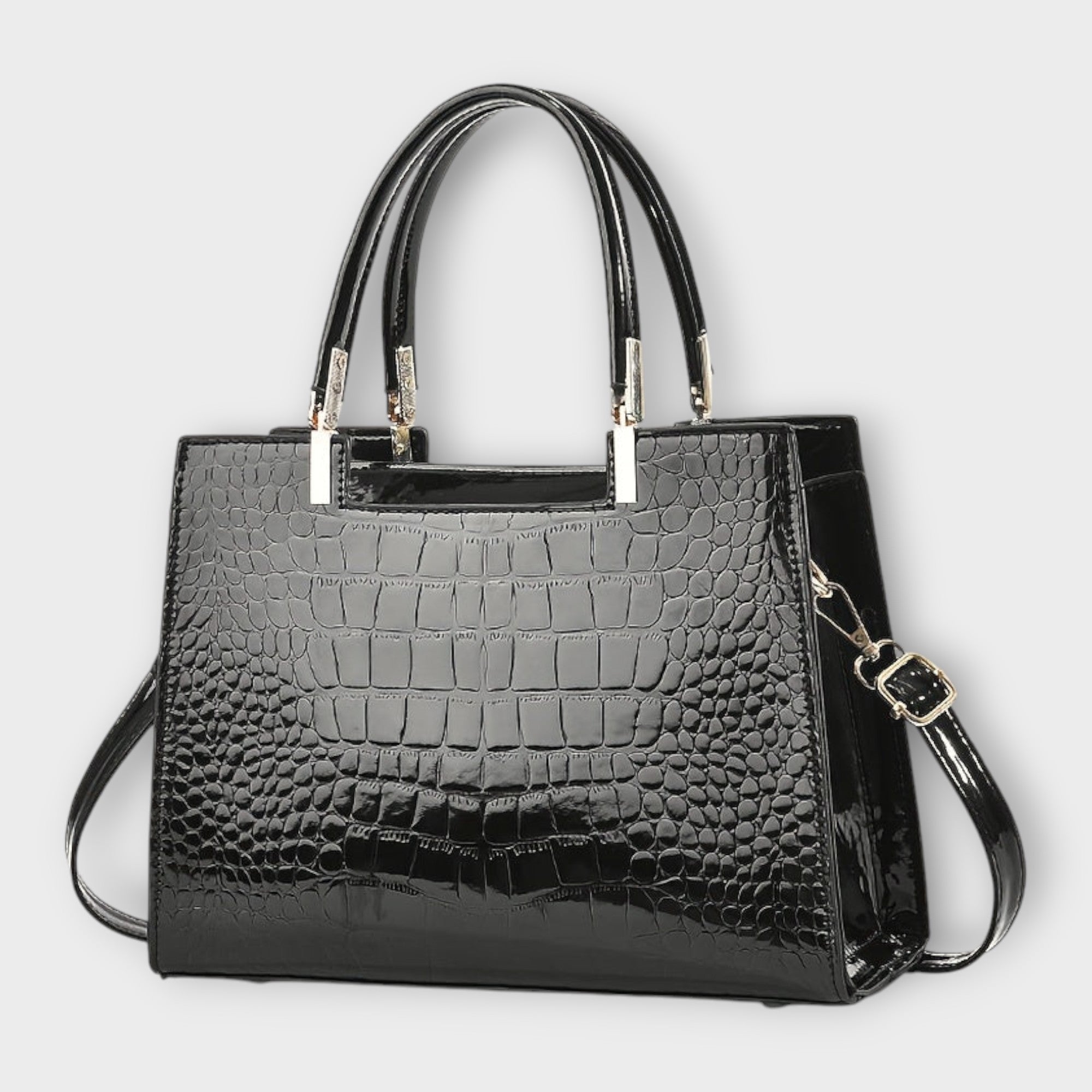 Olivia - Handtasche mit glänzender Krokodilprägung