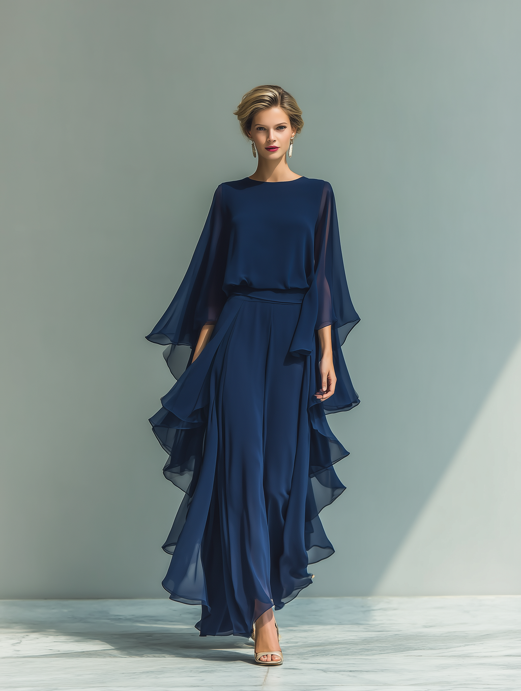 Marineblaues Rüschenset aus Chiffon