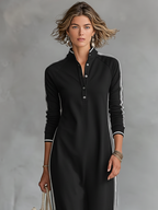 Maxi Kleid mit Knopfkragen aus Sweatmaterial