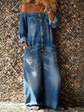 Veda - Lässiger Off-Shoulder Denim-Jumpsuit