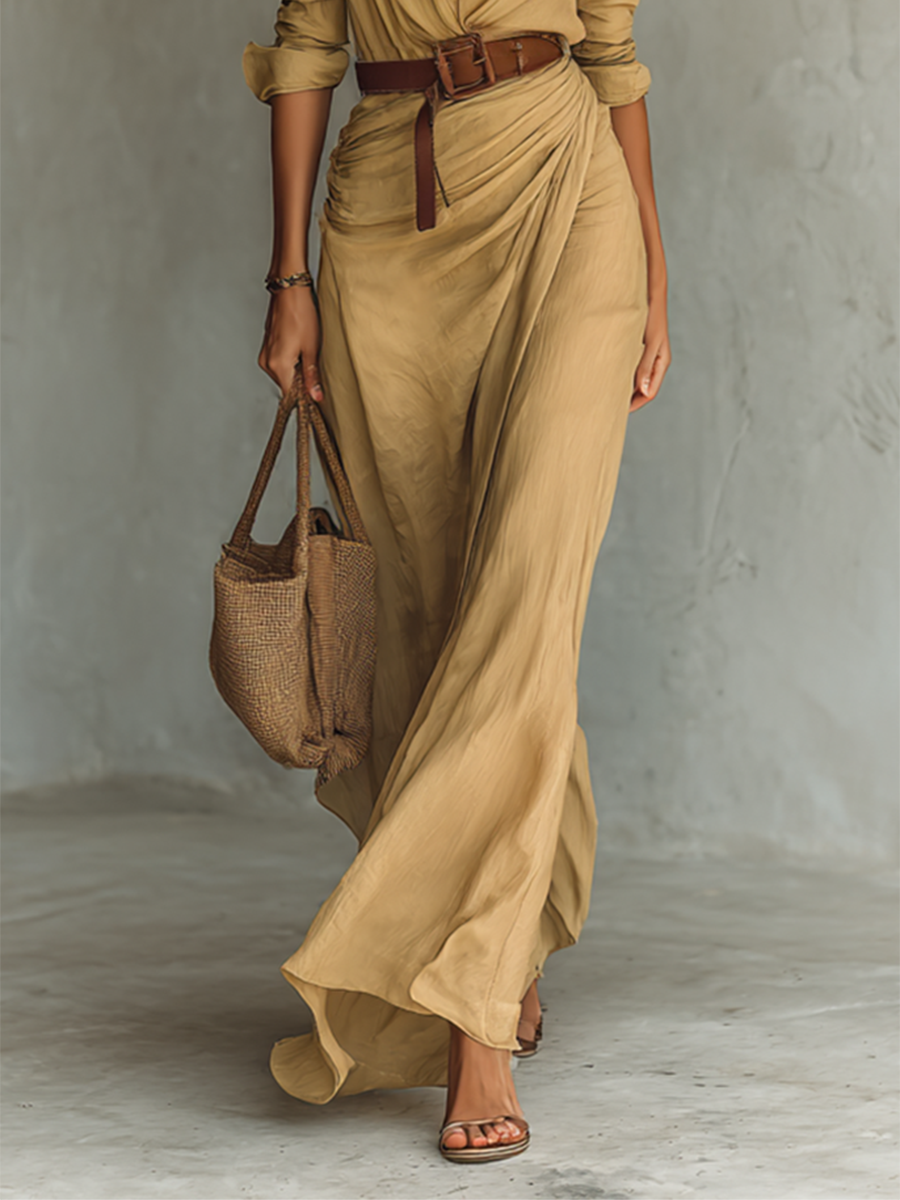 Marie | Maxi-Kleid mit Reverskragen und langen Ärmeln
