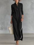 Maxi Kleid mit Knopfkragen aus Sweatmaterial