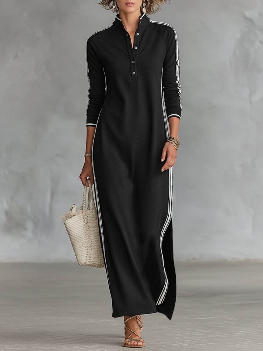 Maxi Kleid mit Knopfkragen aus Sweatmaterial
