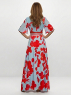 Corinne | Kurzarm Maxikleid mit V-Ausschnitt und Blumenmuster