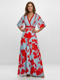 Corinne | Kurzarm Maxikleid mit V-Ausschnitt und Blumenmuster