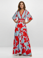 Corinne | Kurzarm Maxikleid mit V-Ausschnitt und Blumenmuster