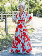 Corinne | Kurzarm Maxikleid mit V-Ausschnitt und Blumenmuster