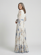 Lavinia | Blumenmuster Maxikleid mit langen Ärmeln und V-Ausschnitt