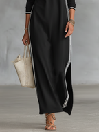 Maxi Kleid mit Knopfkragen aus Sweatmaterial