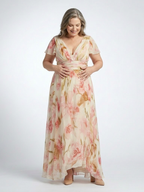 Elara | Kurzarm Maxi Kleid mit V-Ausschnitt und Blumenmuster