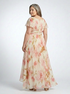 Elara | Kurzarm Maxi Kleid mit V-Ausschnitt und Blumenmuster