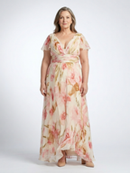 Elara | Kurzarm Maxi Kleid mit V-Ausschnitt und Blumenmuster