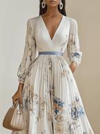 Amalia | Weißes Floral Maxikleid mit Ballonärmeln aus Chiffon