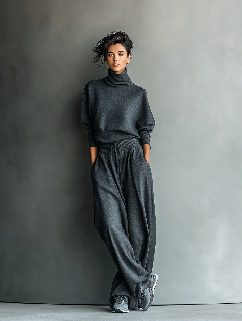 Emma | Knit Set with High Collar and Wide Leg Pants