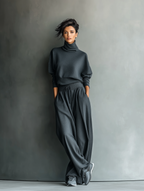 Emma | Knit Set with High Collar and Wide Leg Pants