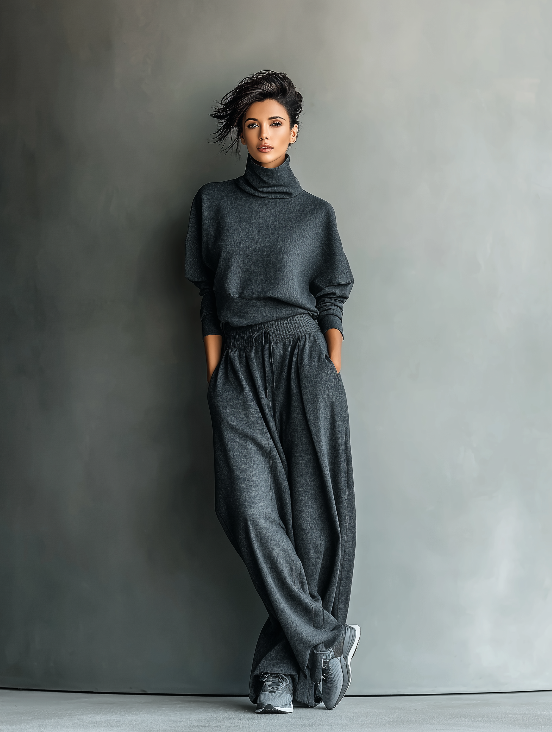Emma | Knit Set with High Collar and Wide Leg Pants
