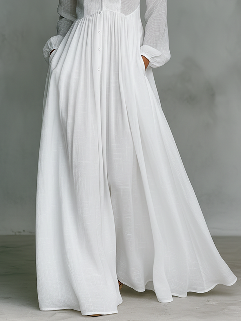 Maxi Kleid aus Patchwork-Leinen mit Stehkragen