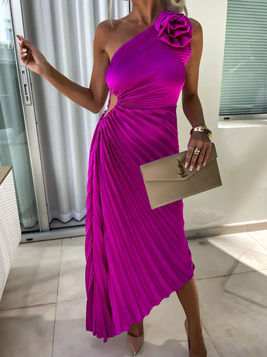 Eya™ | Elegantes Maxi-Kleid mit floralem Muster und einseitigem Träger