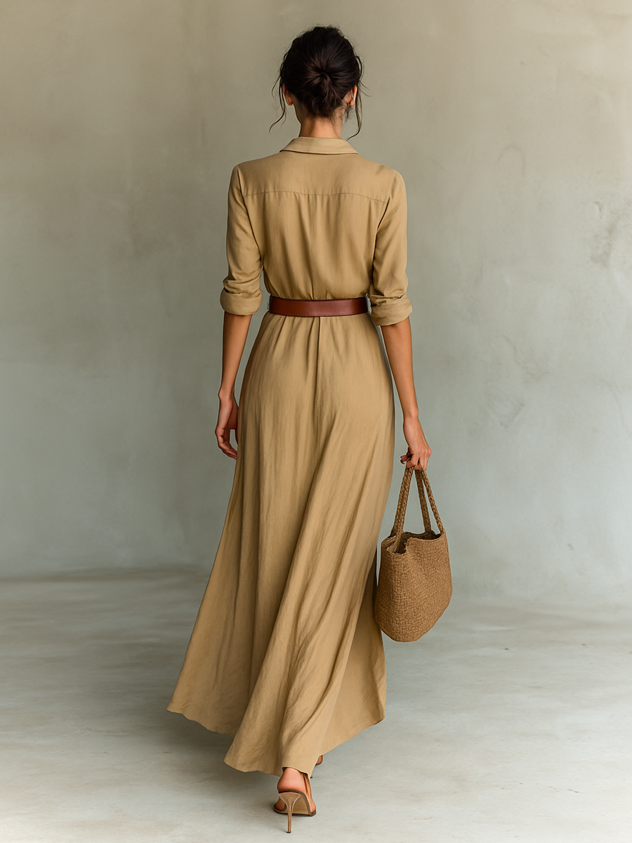 Langarm Maxikleid mit Reverskragen