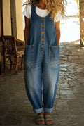 Saylor - Vintage gewaschene Baumwoll-Denim-Trägerhose