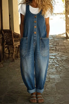 Saylor - Vintage gewaschene Baumwoll-Denim-Trägerhose