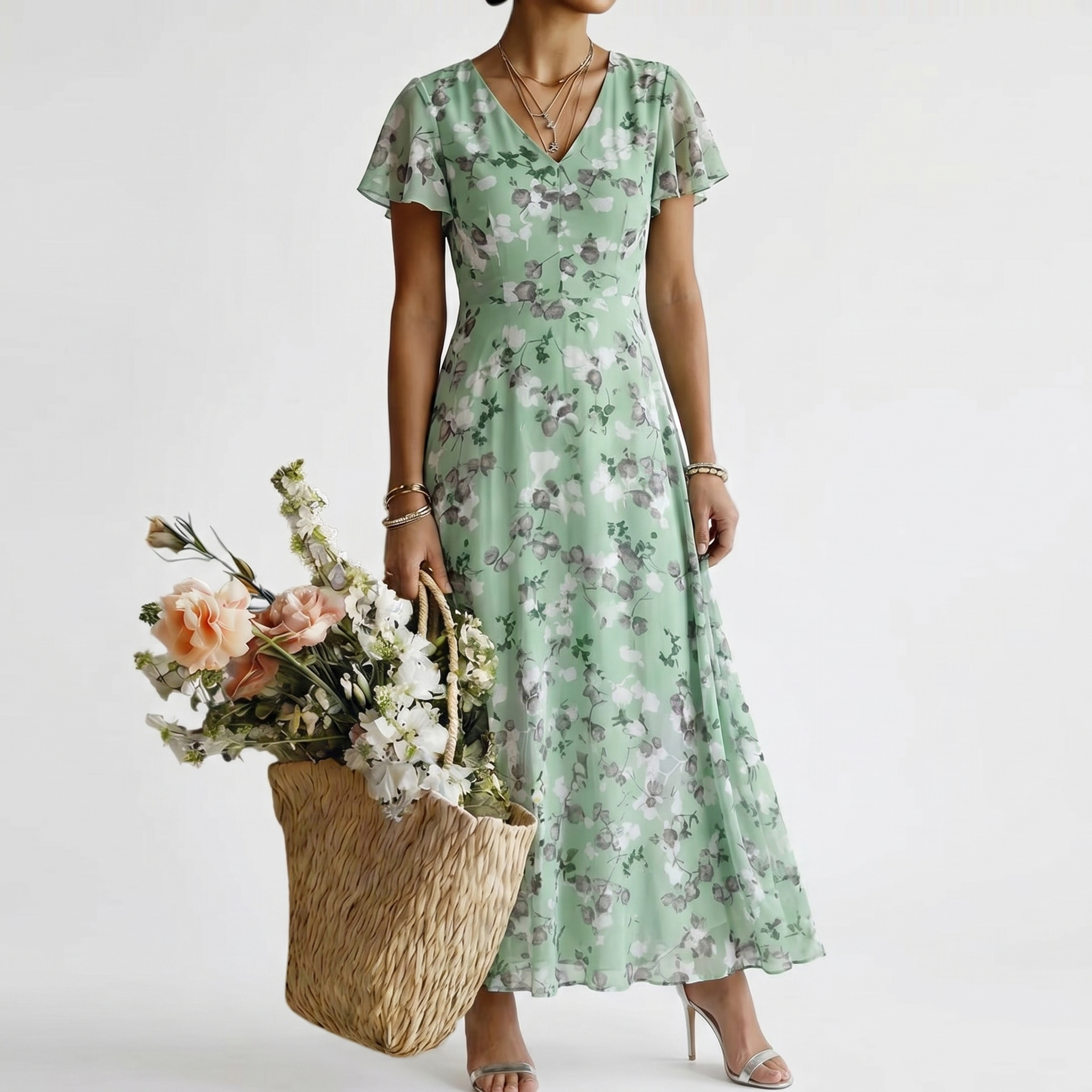 ISMERIA | Floral Chiffon Maxi Dress