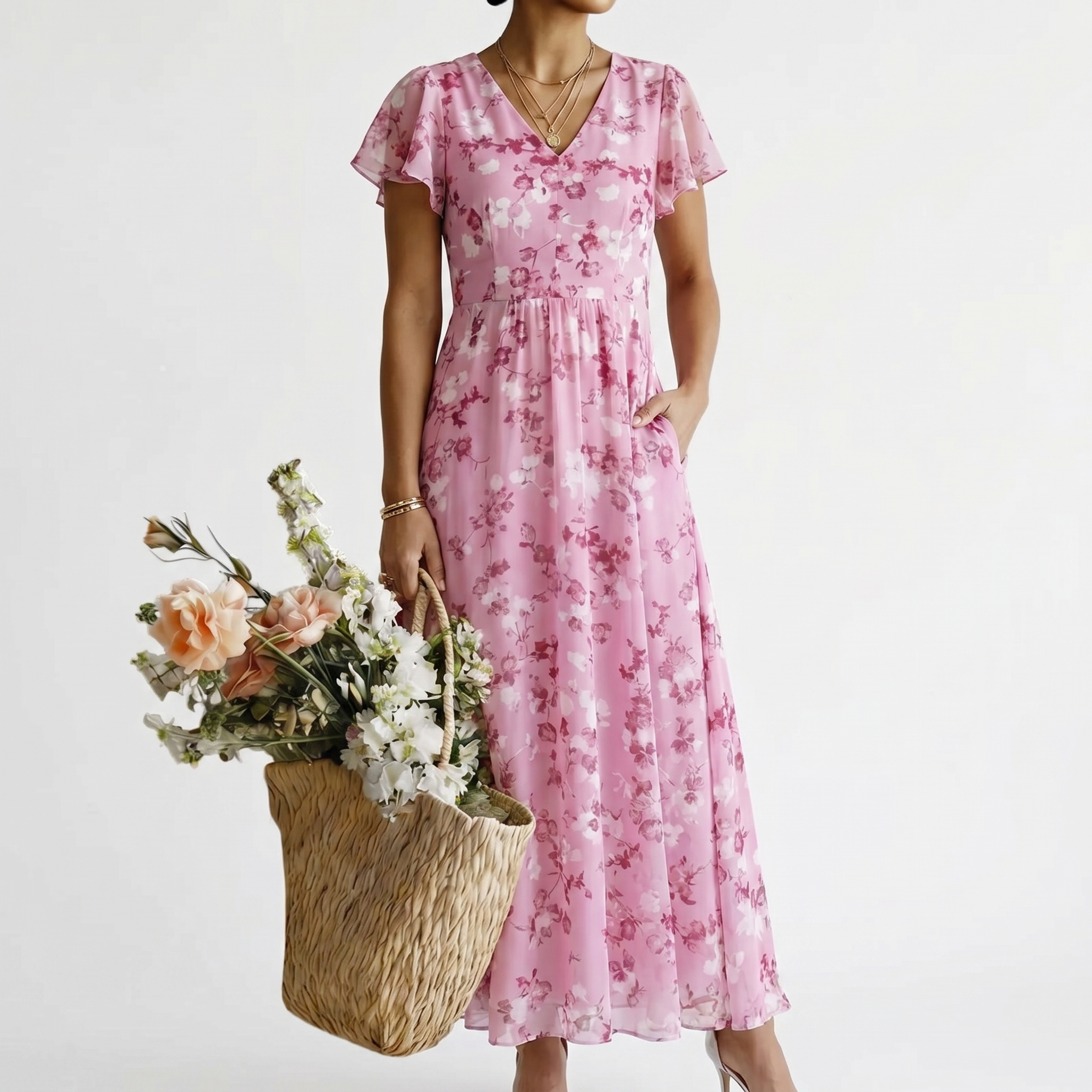 ISMERIA | Floral Chiffon Maxi Dress