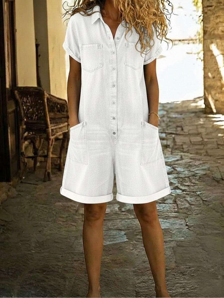 Lila - Bequeme Baumwoll-Denim-Shorts-Overall