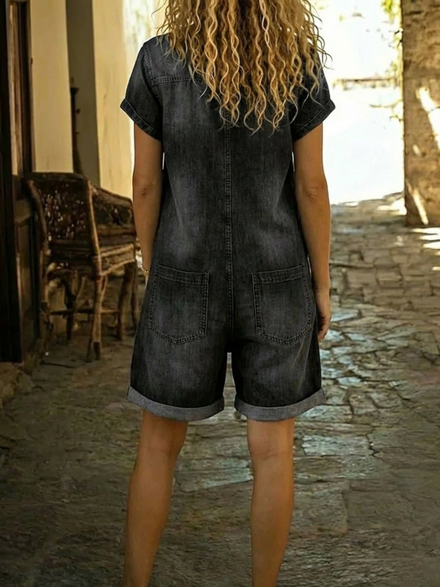 Lila - Bequeme Baumwoll-Denim-Shorts-Overall