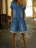 Lila - Bequeme Baumwoll-Denim-Shorts-Overall