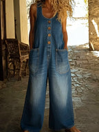 Saylor - Vintage gewaschene Baumwoll-Denim-Trägerhose