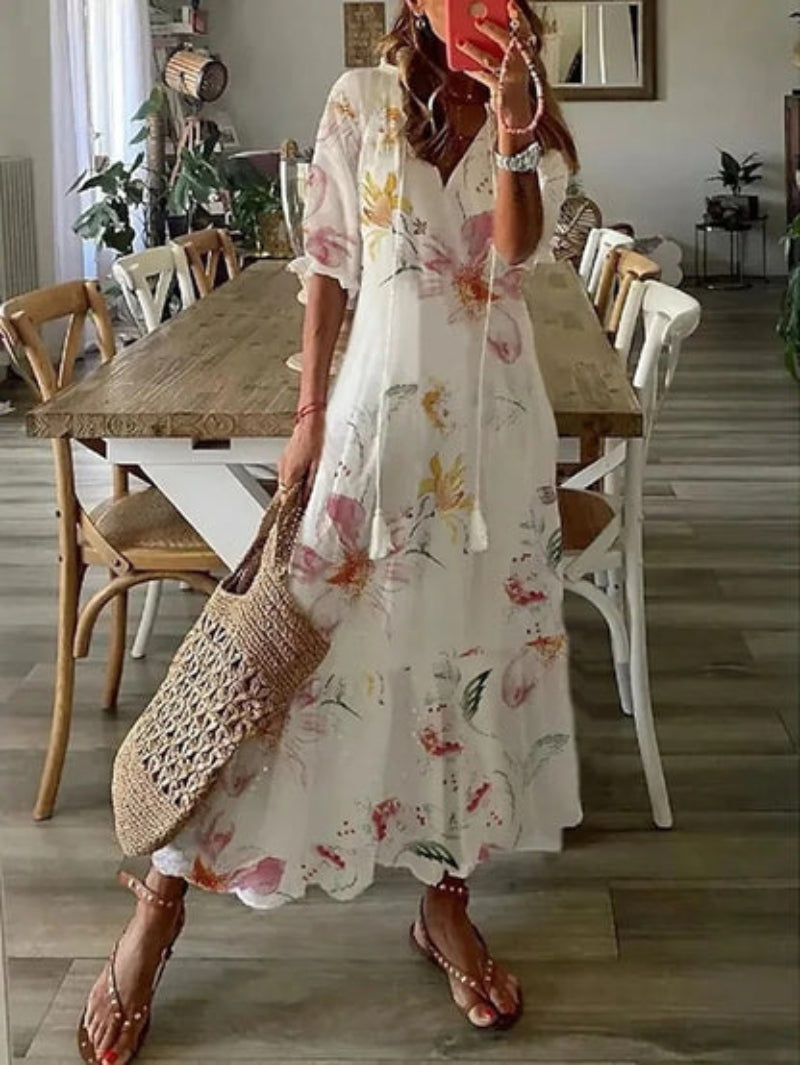 Andrea | Bedrucktes Kleid mit V-Ausschnitt