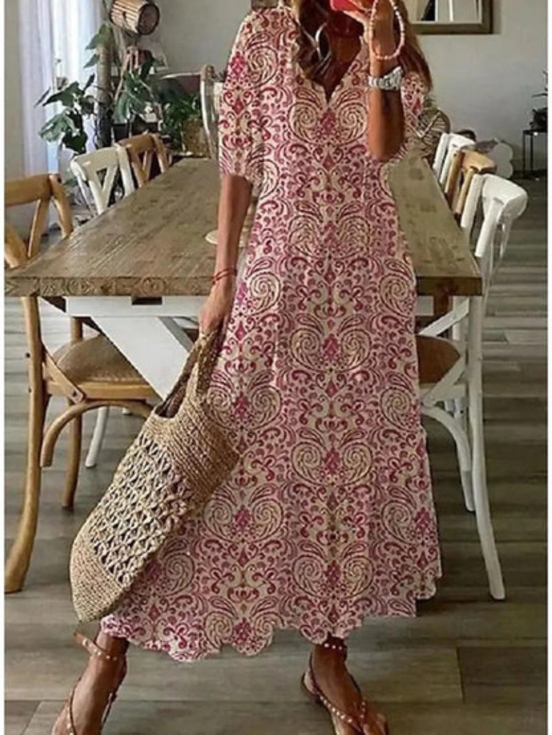 Andrea | Bedrucktes Kleid mit V-Ausschnitt