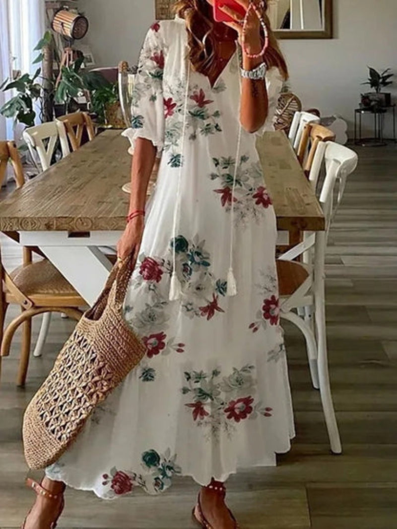 Andrea | Bedrucktes Kleid mit V-Ausschnitt
