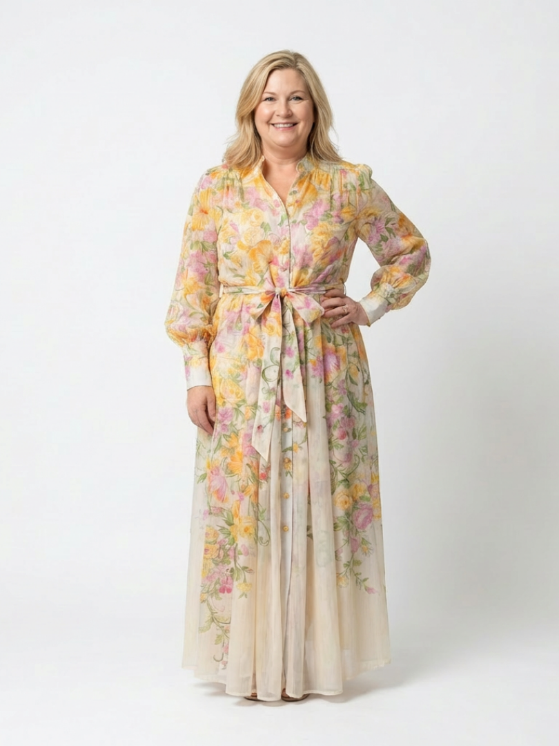 Cressida | Transparent Floral Long Sleeve Maxi Dress