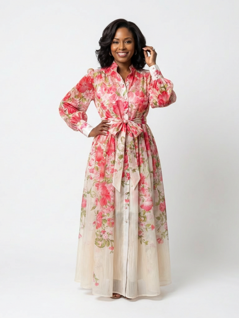 Cressida | Transparent Floral Long Sleeve Maxi Dress