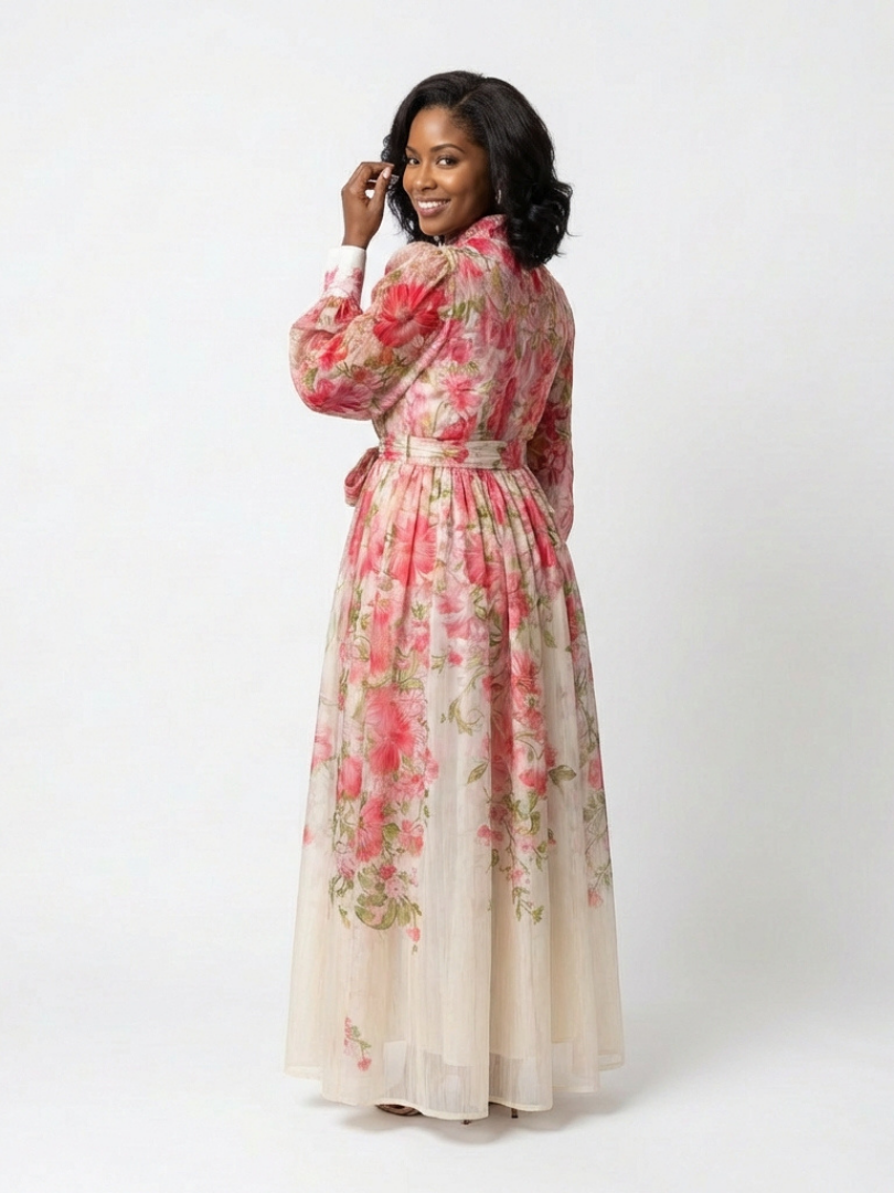 Cressida | Transparent Floral Long Sleeve Maxi Dress