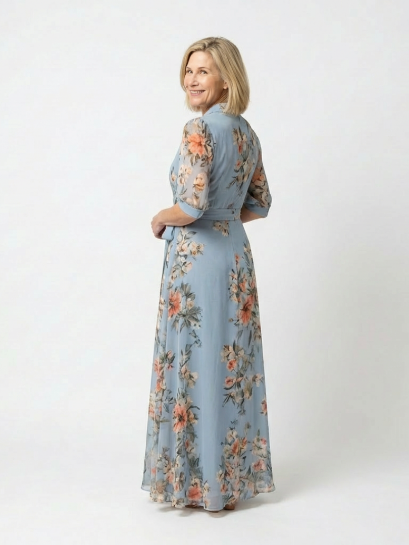 Elowen | V-Neck Maxi Dress with Floral Wrap Design