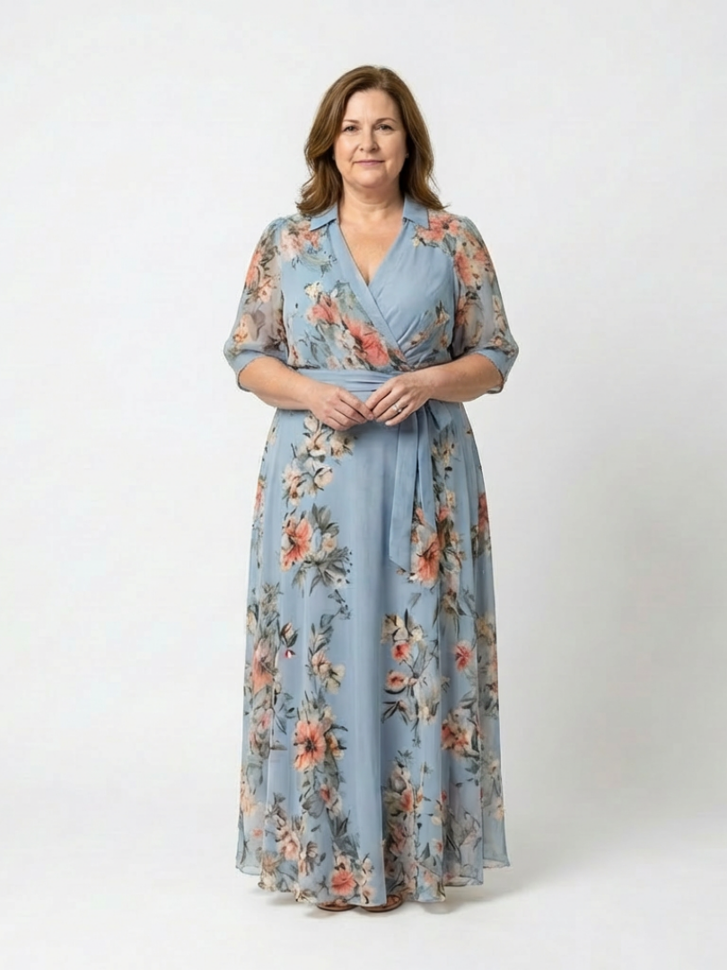 Elowen | V-Neck Maxi Dress with Floral Wrap Design