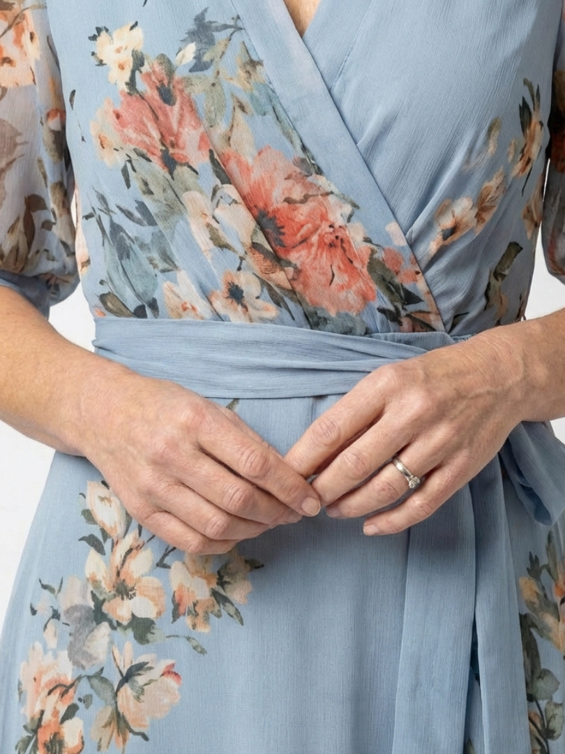 Elowen | V-Neck Maxi Dress with Floral Wrap Design